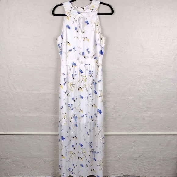 White House Black Market White Periwinkle Floral Keyhole Front Halter Maxi Dress - Picture 14 of 14